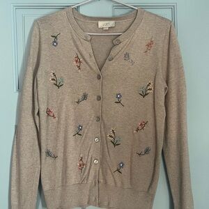 Ann Taylor LOFT Women's Tan Floral Embroidered Sweater XS